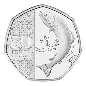 RARE NIFC NO PRIVY MARK - 2024 KING CHARLES III UNC ATLANTIC SALMON 50p COIN. - Picture 1 of 10