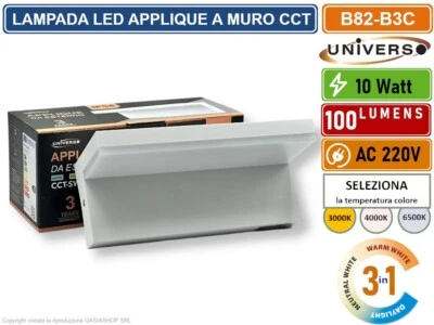 APPLIQUE LAMPADA LED DA MURO 10W WALL LIGHT SMD DA ESTERNO IP54 3IN1 CCT SWITCH - Immagine 1 di 4