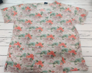 Medgear Unisex Scrub Shirt Short Sleeve Sz Small Hawaiian Tropical Floral