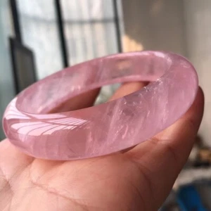 58mm Natural Pink Rose Quartz Crystal Mozambique Handmade Bangle AAAA - Picture 1 of 9