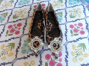 New Zara Satin Leopard Print Embellished Ballet Flats Size 6M- - Picture 1 of 12