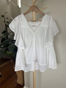 Magali Pascal Size M 12 White Cotton Muslin Crochet Trim Relaxed Resort Wear Top - Picture 1 of 9