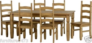 Solid Pine Dining Table & 6 chairs,Pine Brown or Cream Seat Pads CORONA - Picture 1 of 11