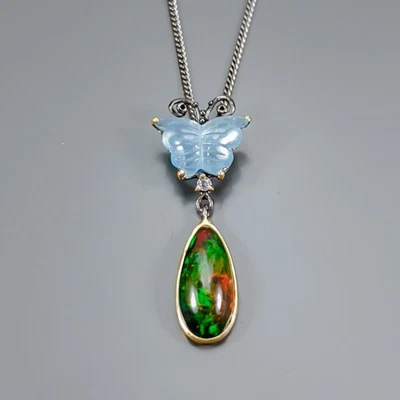 Top AA+ 7 ct+ Natural Black Opal Necklace 925 Sterling Silver 17.5"/N27575 - Image 1 of 4