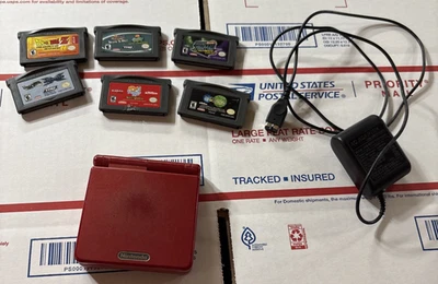 Red GAME bOY Advance Sp With Charger And Six Games All Tested And Working - Image 1 of 4