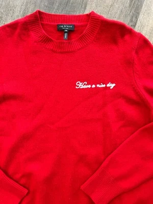 rag bone red merino cashmere have a nice day crew relaxed sweater Medium - Image 1 of 4