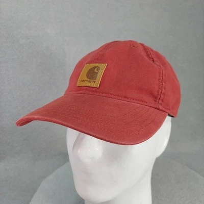 CARHARTT Odessa Hat Cap Strapback Duck Canvas Red Leather Logo Patch Chore Work - Image 1 of 4