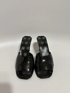 Vtg Chanel Black Leather CC Logo Sandal Heels 36 - Picture 1 of 10