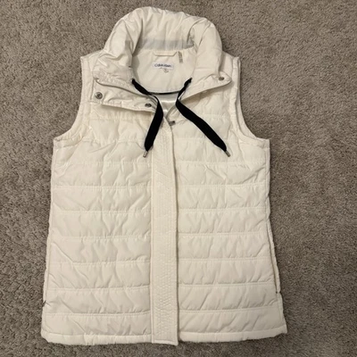 Chaleco acolchado acolchado acolchado Calvin Klein para mujer pequeño blanco cremallera completa rendimiento plumón Foto 1 de 4