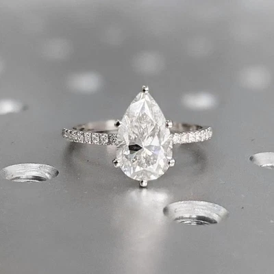 2.34 Ct Pear Certified CVD Lab Grown Diamond Solitaire Ring In 925 Silver - Image 1 of 4
