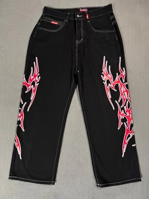 JNCO красное пламя черный мешковатые Y2K брюки джинсы коньков гранж низы W30 L26 - Изображение 1 из 4