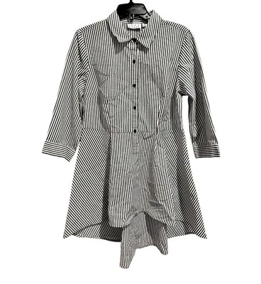 Camisa listrada Joan Rivers Seersucker botão frontal tamanho 10 média - Imagem 1 de 4