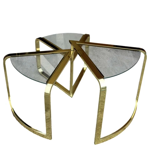 PAIR of DIA Hollywood regency brass and glass nesting wedge tables Cover