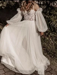 Brautkleid Gr.36 Blush weiß 1x getragen ,ein Traum!! Corsage Tüll Vintage Boho - Bild 1 von 14