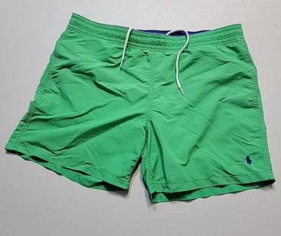 Vtg 80 90's Polo Ralph Lauren Green Lined Swim Shorts Blue Polo Logo Trunks Sz M - Image 1 of 4
