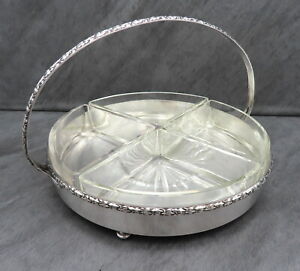Antique Hors d'oeuvre Serving Bowl Sectional Dish French Silver Plated Basket
