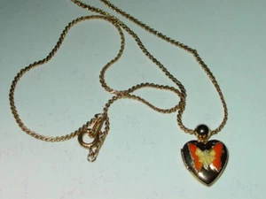HEART with BUTTERFLY VINTAGE 1970's LOCKET 16" NECKLACE MADE IN USA - Picture 1 of 3