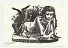 FRANK IVO VAN DAMME: erotische Neujahrsgraphik P. F. 1961 für Lou Asperslag