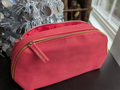 Bolsa de Maquillaje Cosmético LANCOME 2 Compartimentos de Almacenamiento Separados Logo ROSA Cremallera Dorada Foto 1 de 4