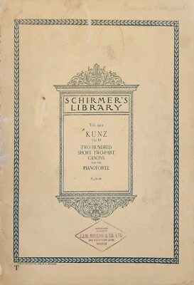 Schirmers Library Vol 939 Kunz OP 14 Pianoforte Sheet Music Book m1 - Image 1 of 3