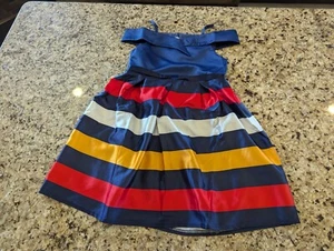 Girls Kids Party Dress Ribbon Tie waist Navy Blue Red Mustard size Youth 10-12 - Picture 1 of 12