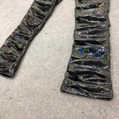 Hombres Brillantes Arrugados Charol Pantalones Leggings Aspecto Húmedo Pantalones Volantes Chic Foto 1 de 4