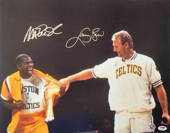 Signed 16X20 LARRY BIRD Boston Celtics and MAGIC JOHNSON Lakers PSA/DNA Hologram - Image 1 of 1