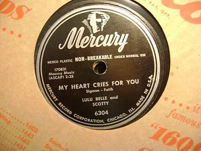 MERCURY 78 RECORD/LULU BELLE & SCOTTY/MY HEART CRIES FOR YOU/SHENANDOAH/ VG+ - Image 1 of 2
