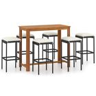 Wooden Bar Table And Pe Rattan Stools With Cushion Outdoor Garden Furniture 7pcs