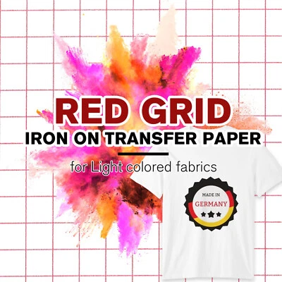 500 PK Bulk Iron-on Heat Transfer Paper Light Red Grid for Inkjet Laser Cutter - Image 1 of 4