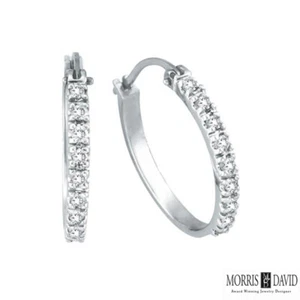 0.50 CT Natural Diamond Hoop Earrings G SI set in 14K White Gold - Picture 1 of 1