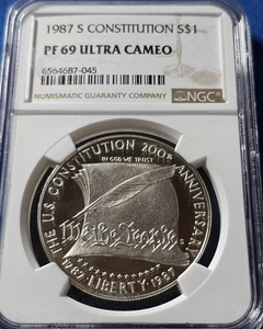1987-S Constitution Commemorative Silver Dollar NGC PF69 Ultra Cameo - Picture 1 of 2