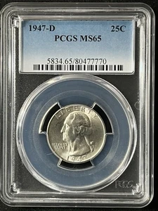 1947-D 25C Washington Quarter Dollar PCGS MS65 80477770 - Picture 1 of 2