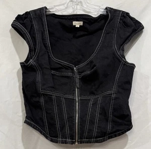 Anthropologie Pilcro Kontrastnähte Korsett Top schwarz Denim Reißverschluss Gr. L neu ohne Etikett - Bild 1 von 14