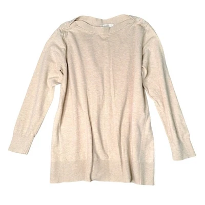 Suéter Loft Mujer XXL Beige Botón Hombro Cuello Redondo Suave Ligero Tejido Foto 1 de 4