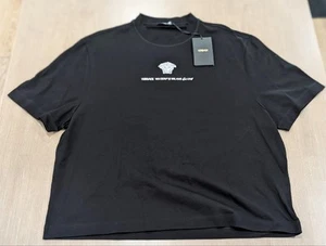 $525 Mens VERSACE Embroidered Logo Crewneck T-Shirt Black/White XL - Picture 1 of 9