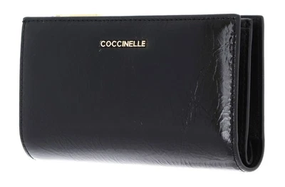 COCCINELLE porte-monnaie Metallic Shiny Wrinkled Wallet Noir - Photo 1/4