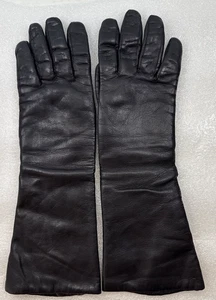 KAUFMANS Vintage Italian Women's Gloves Black Leather Wool-Lined Above-Wrist 6.5 - Picture 1 of 9