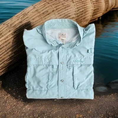 LL Bean Nylon Fishing Shirt Mens L Vented Outdoor Aqua Mint Button Down - Image 1 of 4