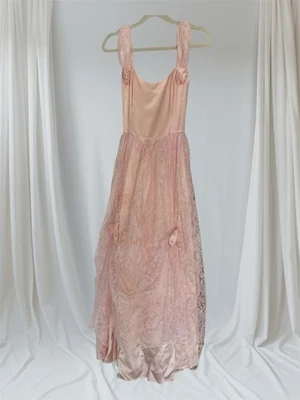 Vtg Gunne Sax Dress Sz 9 Pink Lace Prom Bridesmaid Romantic Pink Sweetheart Neck - Image 1 of 4