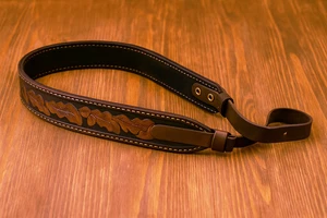Eslinga de cuero genuino para escopeta para rifle con diseño tallado - Correa para el hombro de caza - Imagen 1 de 5