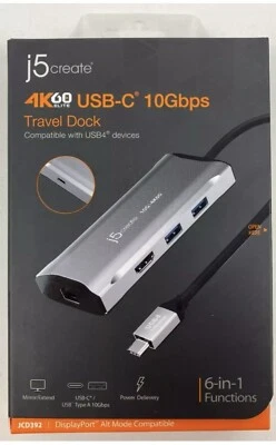 j5create 4K60 Elite USB Type-C Triple-Monitor Travel Dock (JCD392) - Image 1 of 4