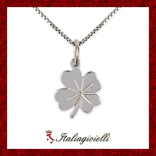 Collana Quadrifoglio Portafortuna in Argento 925 Rodiato Oro Bianco - Immagine 1 di 4