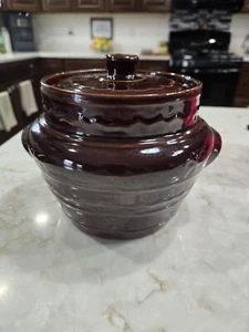 Vintage Marcrest Oven Proof Stoneware Bowl 9" Wth Lid Bean Pot Daisy Dot Pattern - Picture 1 of 9