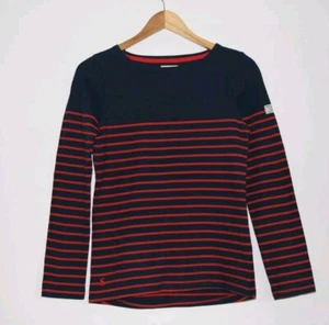 Joules T Shirt Women's Size 8 Blue With Red Stripes 100% Cotton Long Sleeve Used - Picture 1 of 5