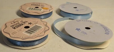 Vintage Baby Blue Set Of 4 Offray Spool O' Ribbon 2-Picot Edge 2-Reg Used & New - Image 1 of 4