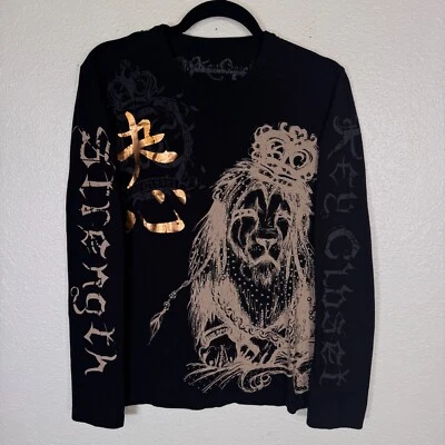 Camiseta Key Closet Para Hombre Pequeña Fuerza Corona León Tachonada Gráfica Y2K Foto 1 de 4