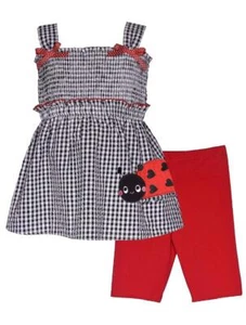 NEW Bonnie Jean Girls Size 5 "RED BLACK LADYBUG" Seersucker Top Bike Shorts NWT - Picture 1 of 3