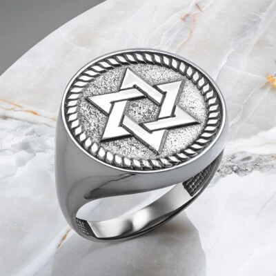 Sterling Silver Star of David Signet Ring | Jewish Statement Jewelry - Image 1 of 4