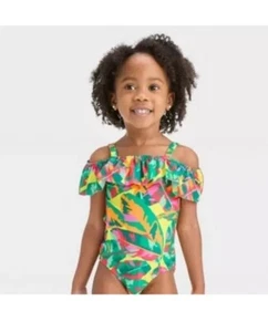 Toddler Girls' Leaf One Piece Swimsuit - Cat & Jack™ 12M Tropical Multi Baby - Picture 1 of 1